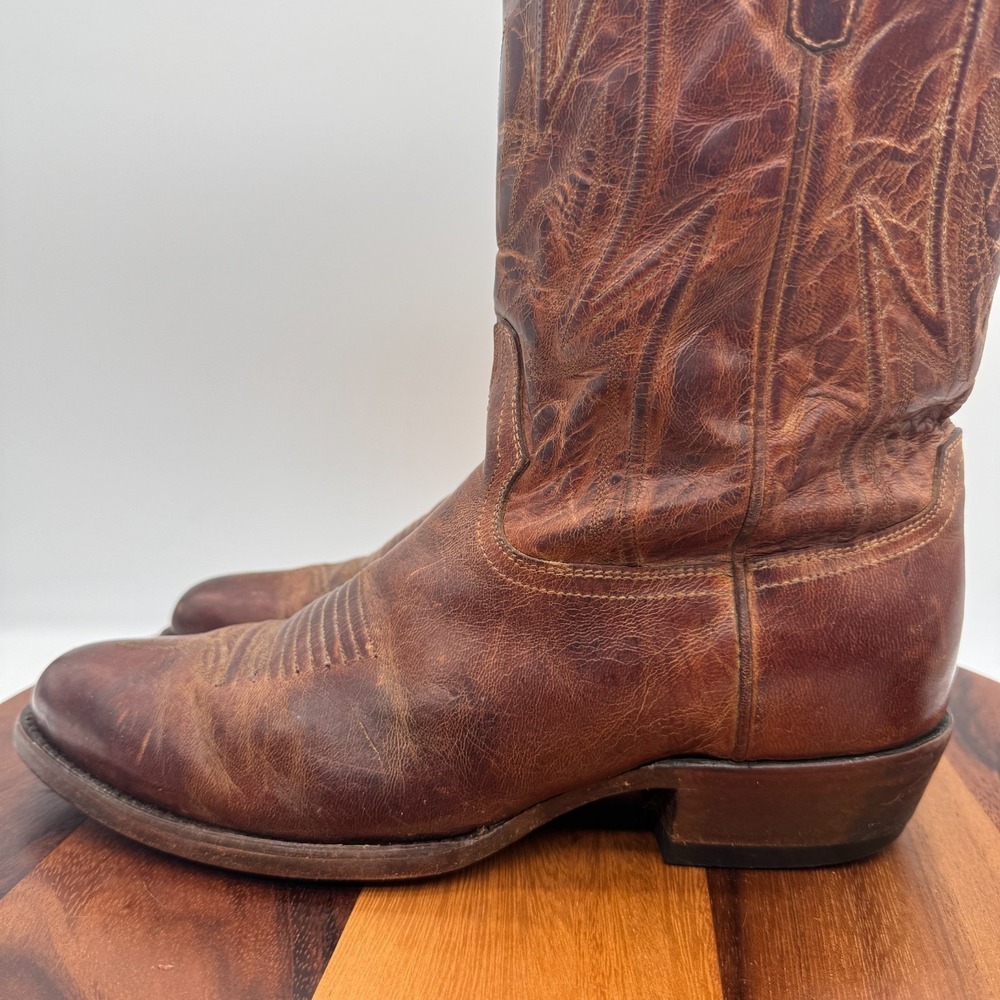 JRC & Sons Colton Mad Dog Boots Mens 9.5 Western Cowboy Brown Goat Leather - Picture 6 of 13